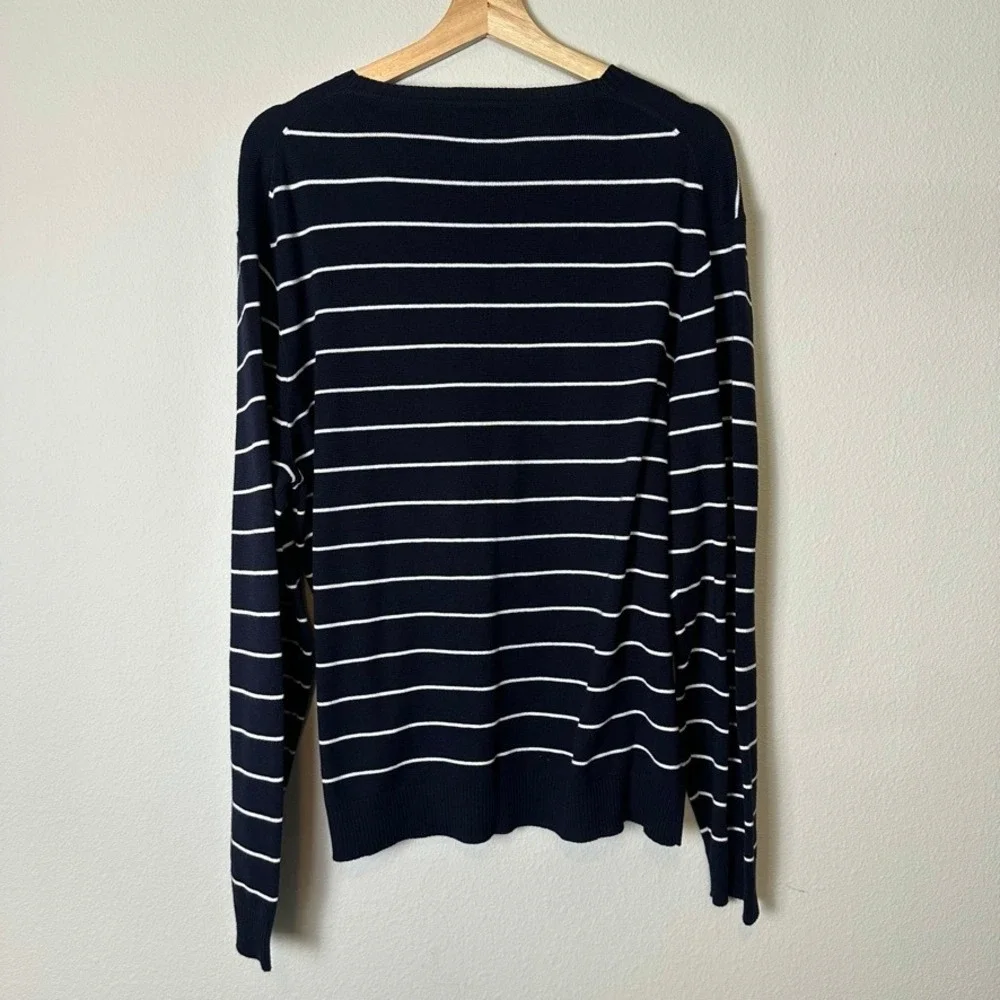 J.Crew Pima Cotton Striped Crewneck Sweater Mens L Navy White Nautical Mariner